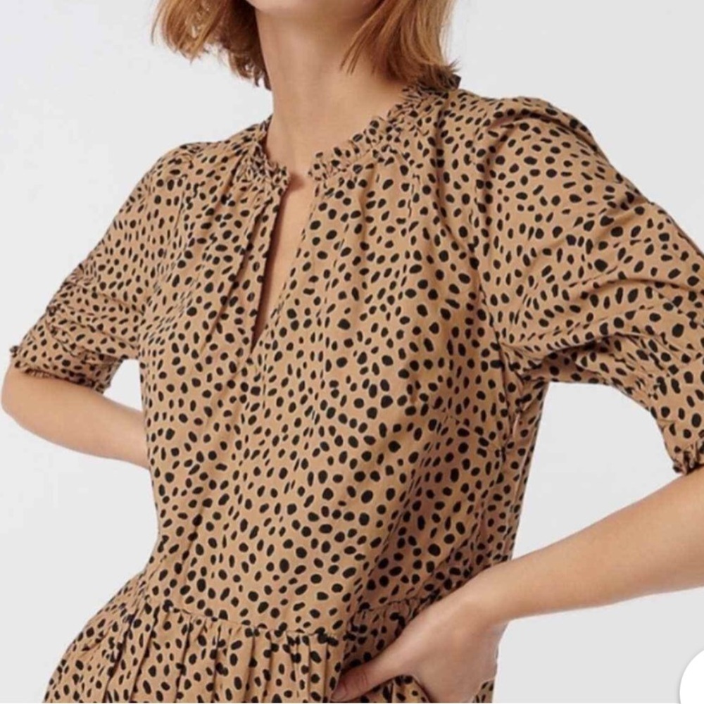 J.Crew Ruffleneck Popover Dress in Leopard Dot in Small